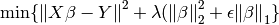 \min \{{\| X \beta - Y\|}^2  + \lambda ({\|\beta\|}^2_2 + \epsilon {\|\beta\|}_1\}